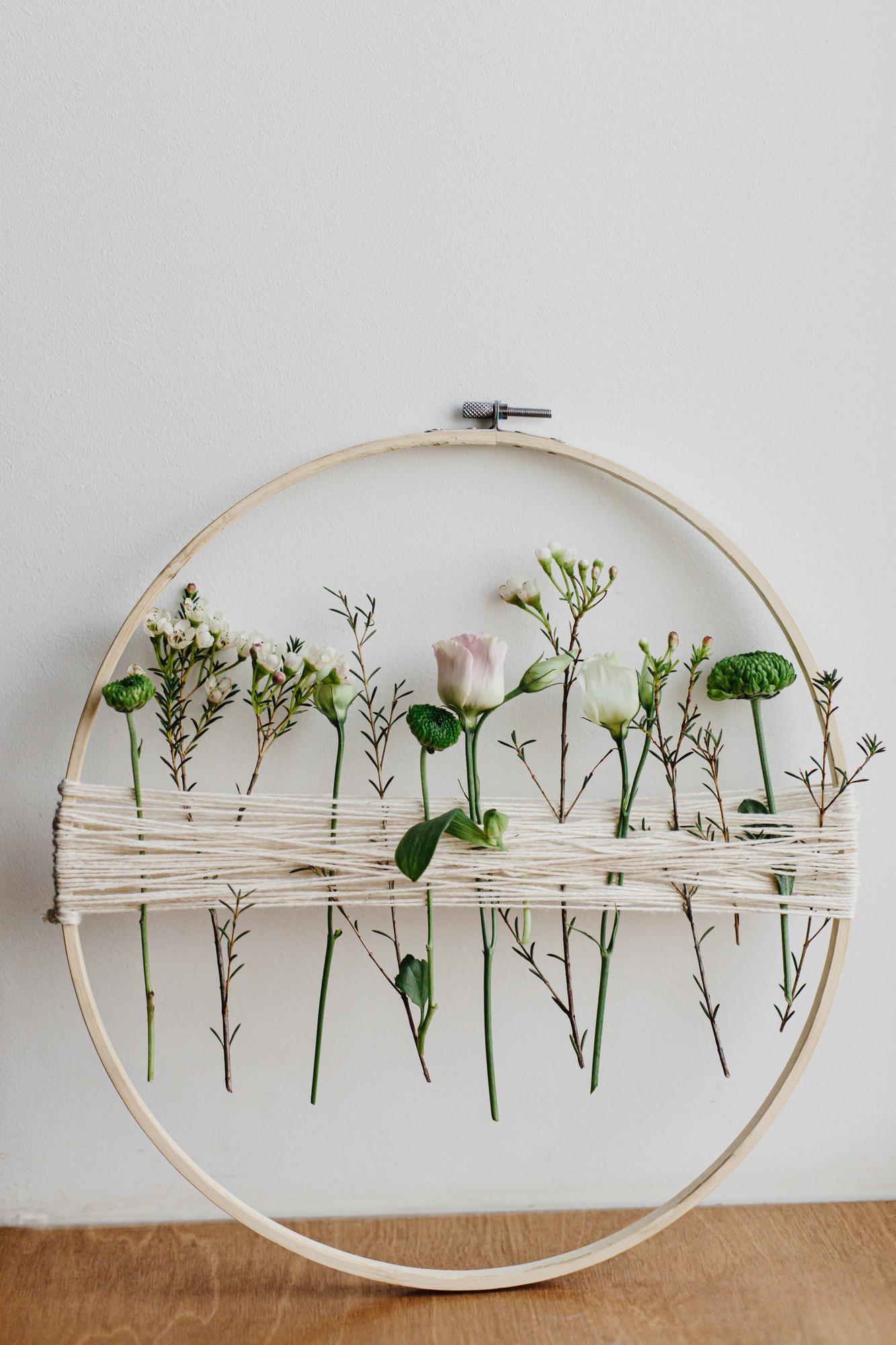 large embroidered wall hoop styled editorial